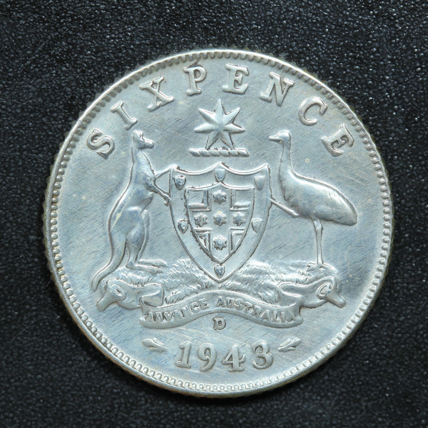 1943-D Australia Sixpence Silver Coin - KM# 38