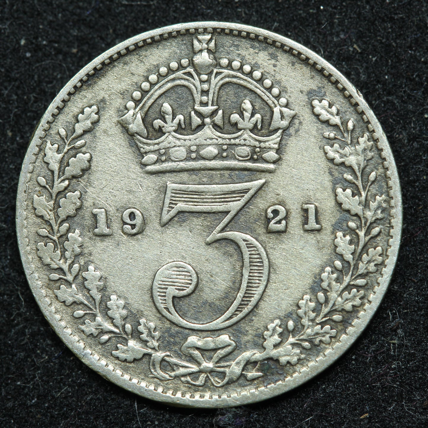1921 Great Britain 3 Pence Threepence .500 Fine Silver KM#813a