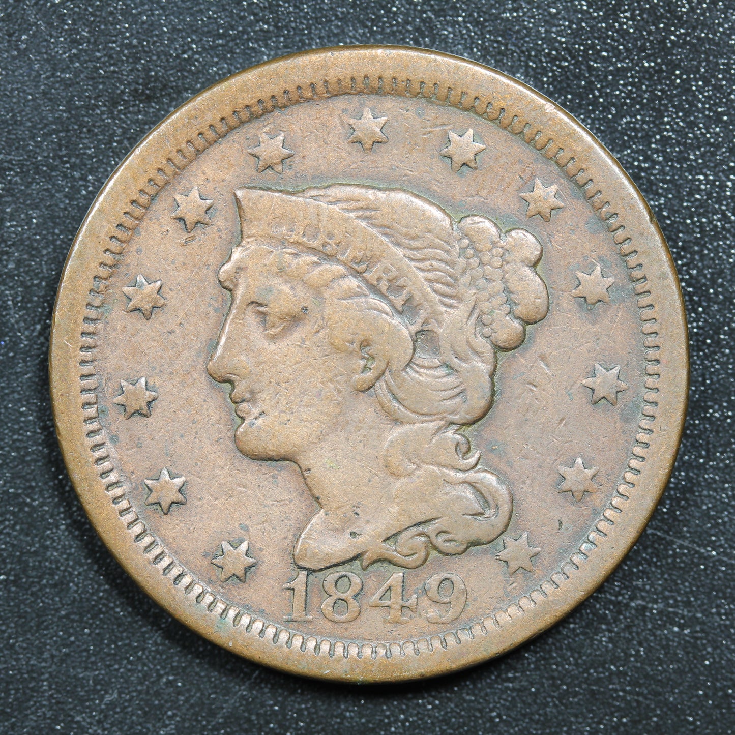 1849 Braided Hair Large Cent 1C Penny