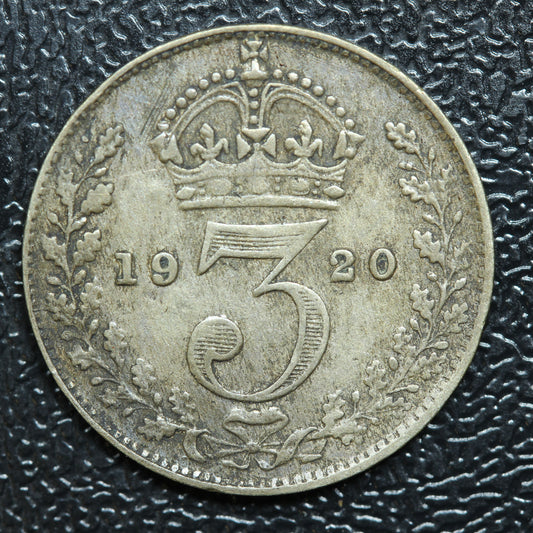 1920 Great Britain 3 Pence Threepence Silver Coin - KM# 813a