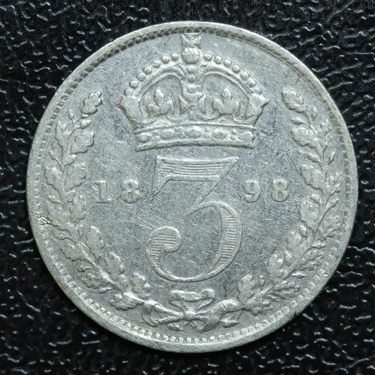 1898 Great Britain 3 Pence Threepence Silver Coin - KM# 777