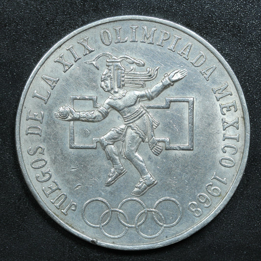 1968 Mexico 25 Peso Olympic Games Silver Coin (.720 Purity, .5208 oz ASW)