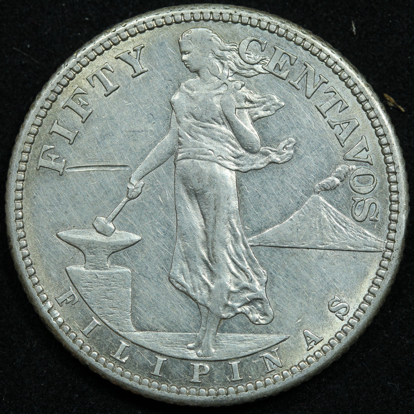 1918 S 50 Centavos Philippines Silver Coin - KM# 171