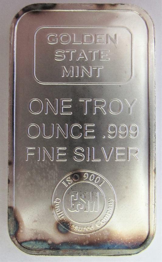 1 oz .999 Fine Silver Golden State Mint (GSM) Silver Bar
