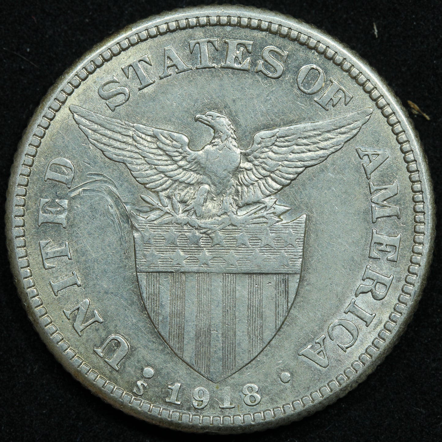 1918 S 50 Centavos Philippines Silver Coin - KM# 171