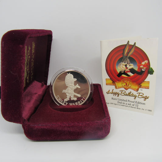 1 oz .999 Fine Silver - 1990 ELMER FUDD Bugs Bunny Looney Tunes w/ Box & COA