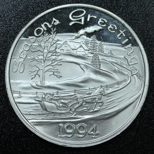 1 oz .999 Fine Silver - 1994 Seasons Greetings Sleigh Ride - Engravable