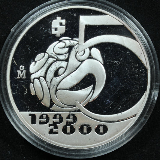 2000 Mexico 1 oz Silver Proof 5 Pesos Millennium AZTEC BIRD w/ Holder