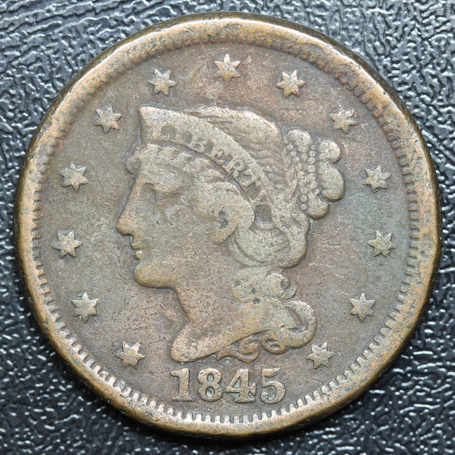 1845 Large Cent Penny 1C Braided Hair Cent