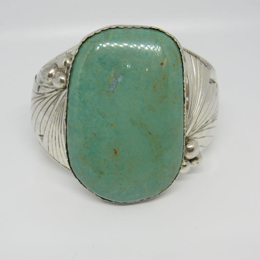 Vintage Sterling Navajo Rex Albeita Large Turquoise Cuff Bracelet - ~6.5 inch