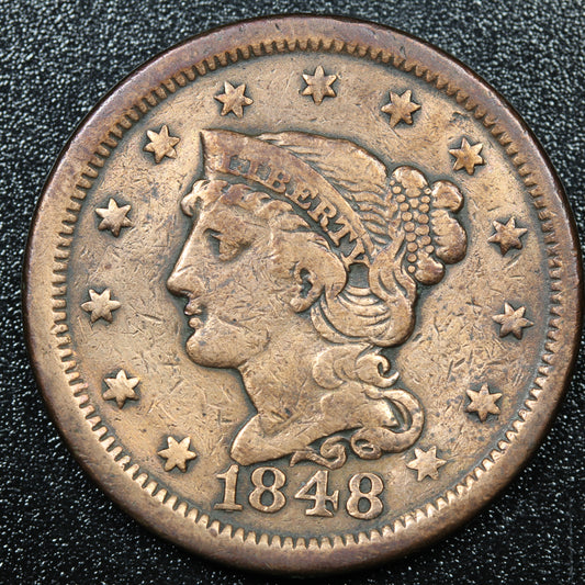 1848 Braided Hair Large Cent 1C Penny