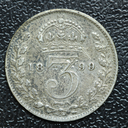 1899 Great Britain 3 Pence Threepence Silver Coin - KM# 777