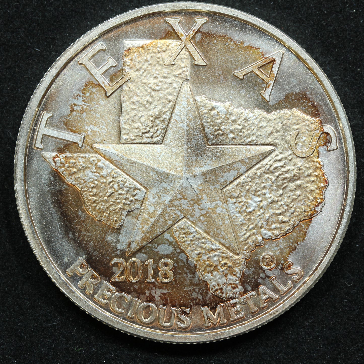 2018 1 oz .9999 Fine Silver Texas Precious Metals Silver Round - Spots/Toning