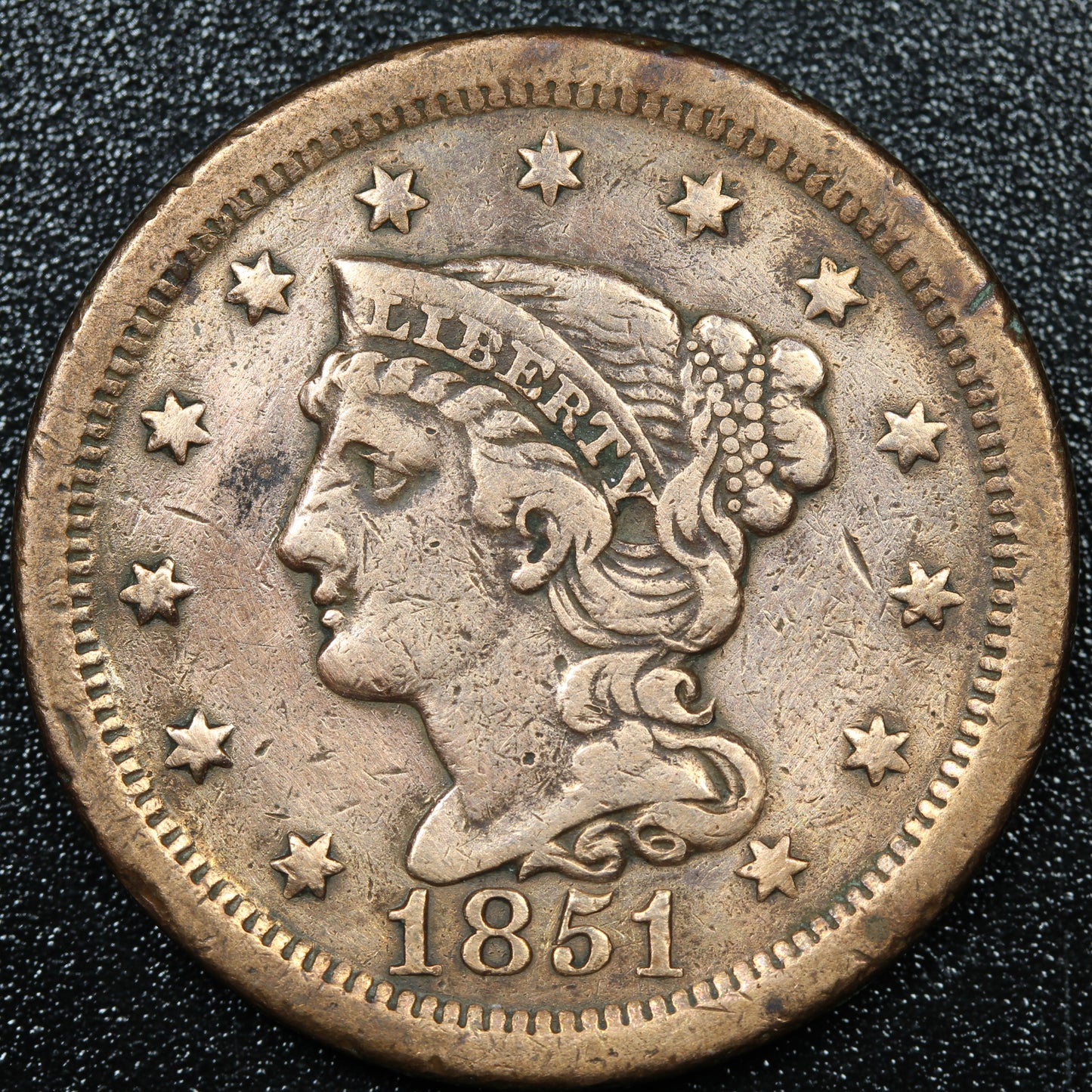 1851 Braided Hair Large Cent 1C Penny