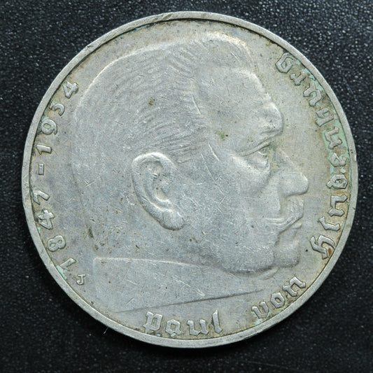 1937 J German 2 Reichsmark Paul Von Hindenburg - KM# 93