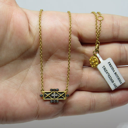 Freida Rothman Matte Gold Over Sterling Silver CZ Pendant Necklace NWT - 16 in
