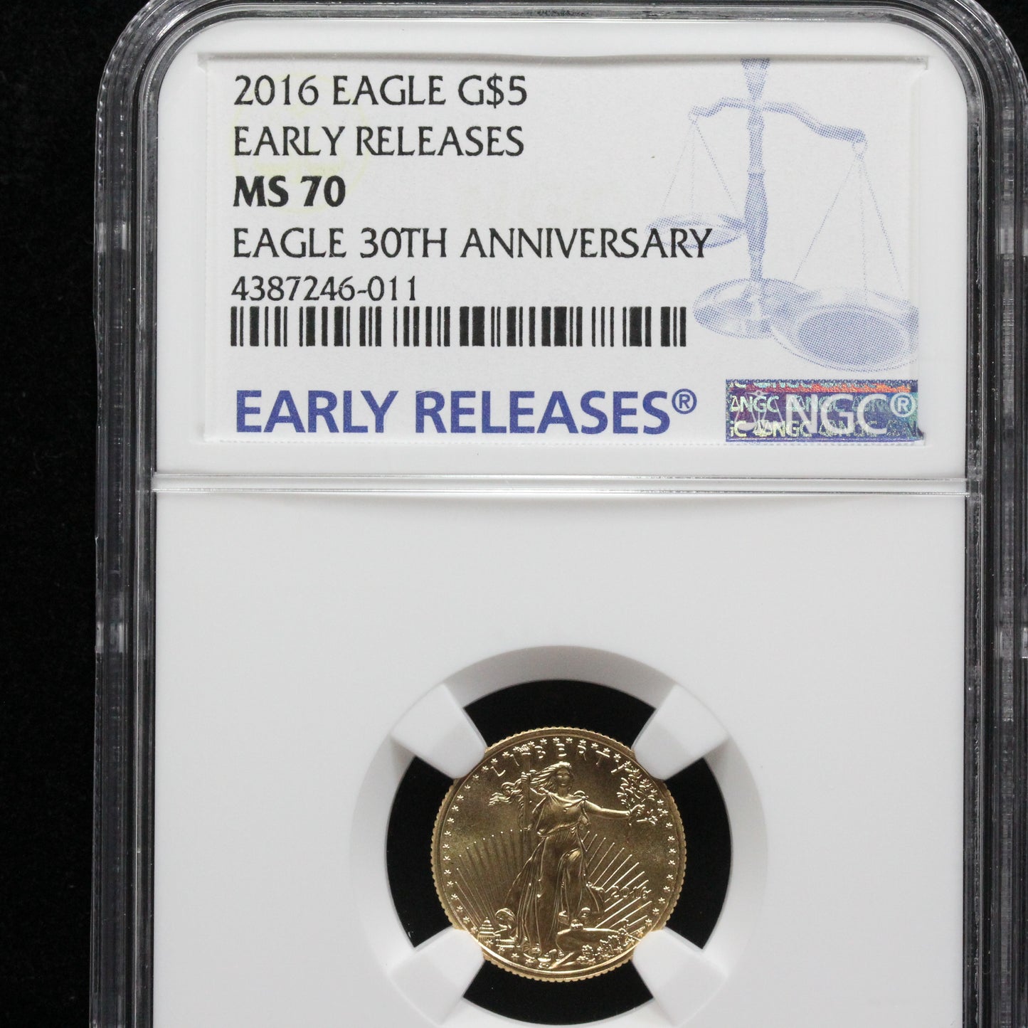 2016 1/10 oz Gold American Eagle NGC MS70 Early Releases G$5 30th Anni.