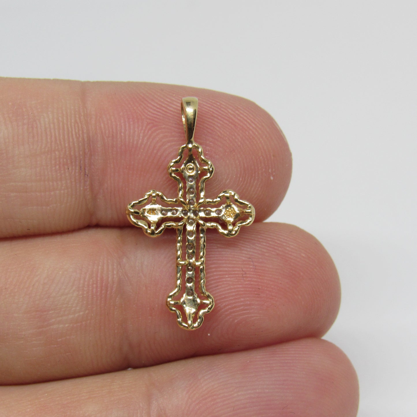 14k Yellow Gold ~.08 Diamond Cross Crucifix Religious Pendant - ~1 in