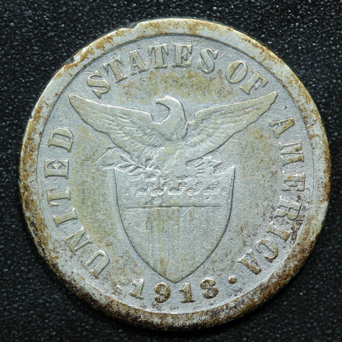 1918 10 Centavos Philippines Silver Coin.  75% Silver Coinage
