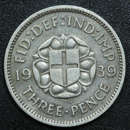 1939 Great Britain 3 Pence Three pence Silver Coin - KM# 848