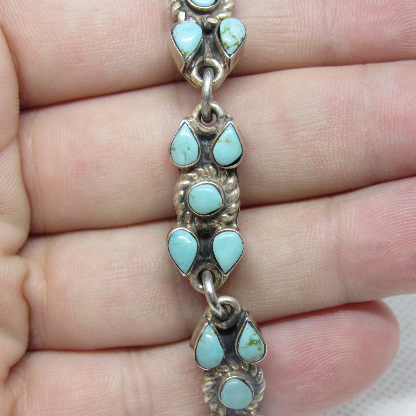 Vintage Mexico Sterling Silver Turquoise Bracelet TD-102 - ~8 inch