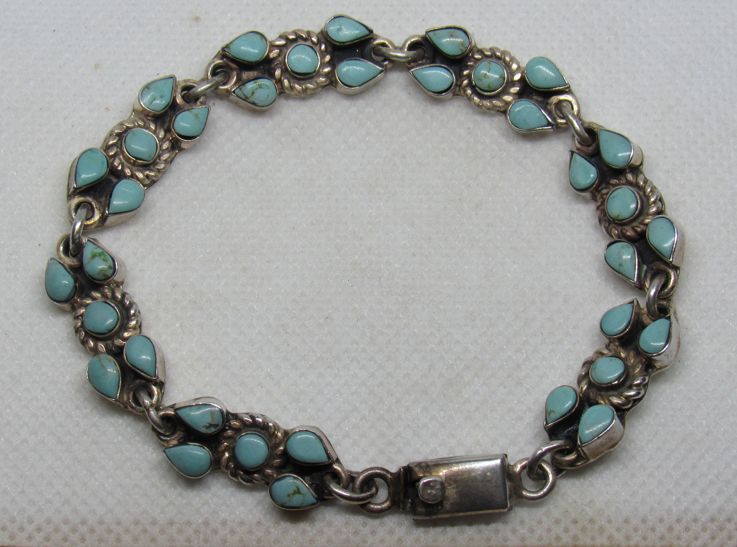 Vintage Mexico Sterling Silver Turquoise Bracelet TD-102 - ~8 inch