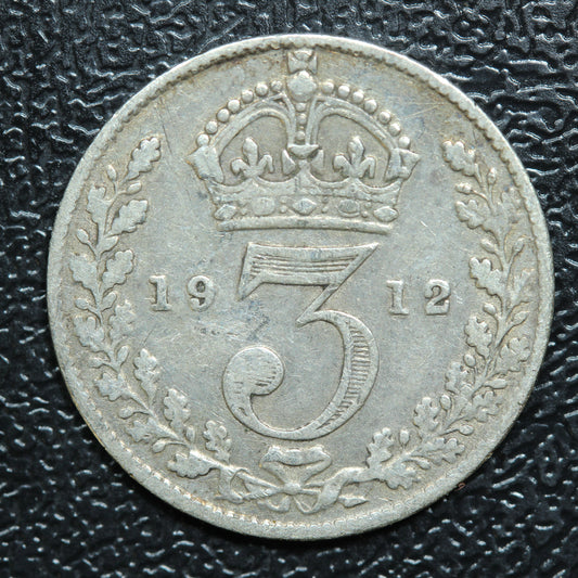 1912 Great Britain 3 Pence Threepence Silver Coin - KM# 813