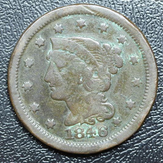 1846 Braided Hair Large Cent 1C Penny Small Date