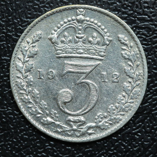 1912 Great Britain 3 Pence Threepence Silver Coin - KM# 813
