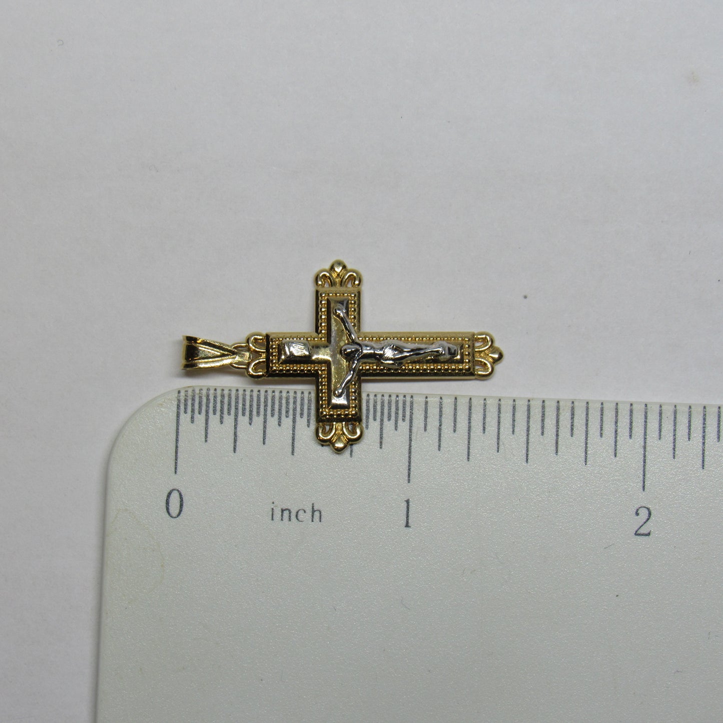 14k Two Tone White & Yellow Gold Cross Pendant - Michael Anthony - 1 3/8 in