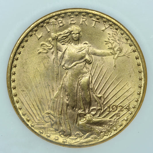1924 (Philadelphia) $20 Saint-Gaudens US Gold Double Eagle Coin - NGC MS 61