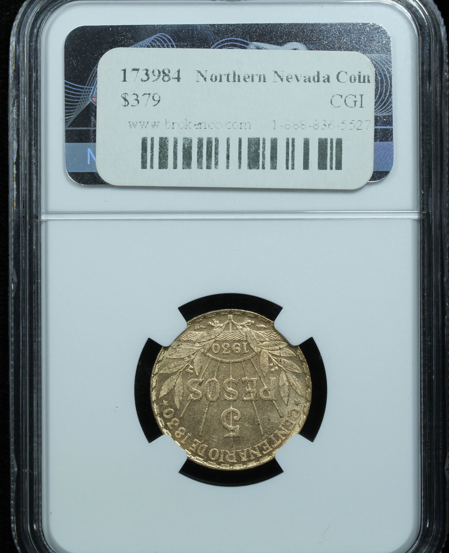 1930 Uruguay 5 Peso Gold Coin - NGC MS 63