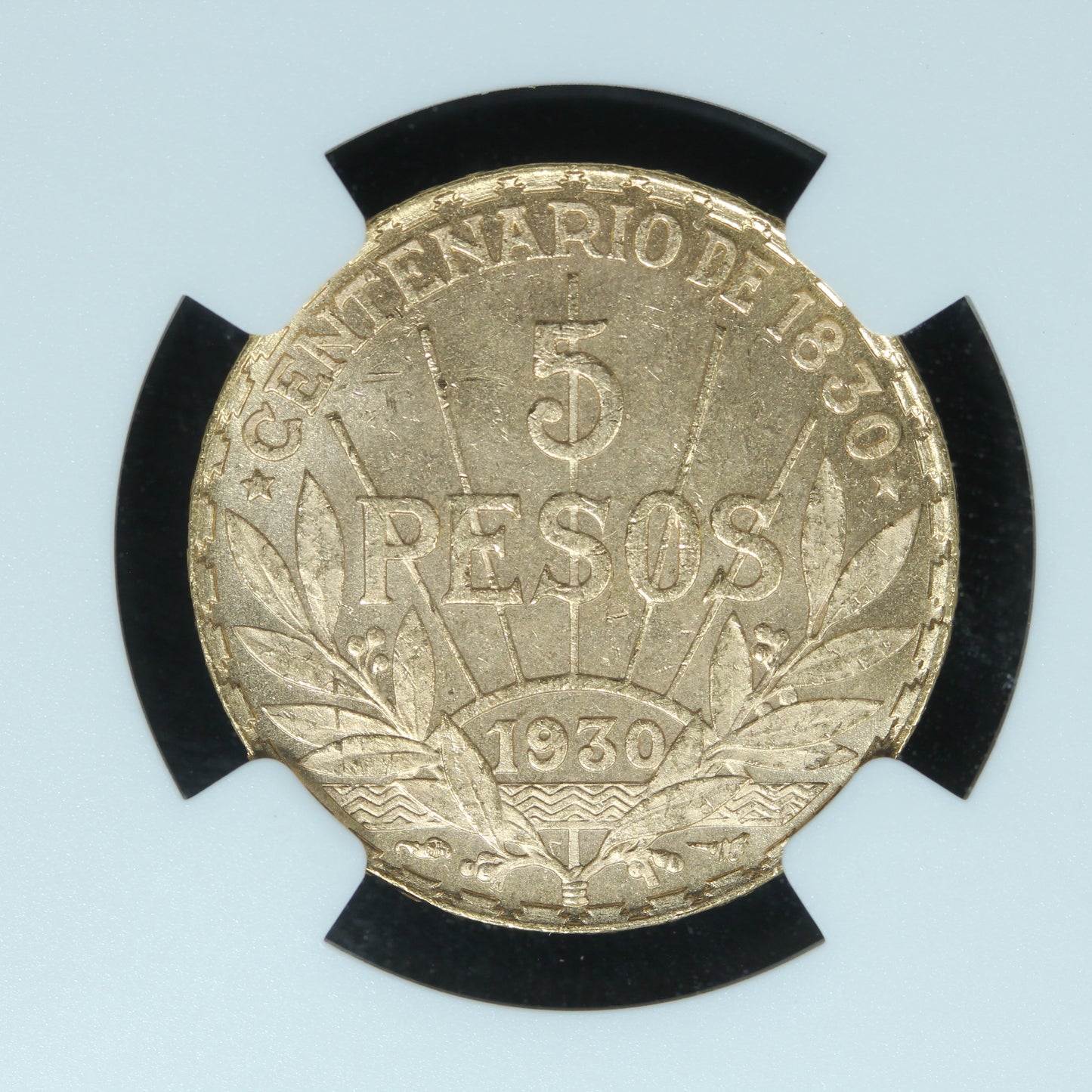 1930 Uruguay 5 Peso Gold Coin - NGC MS 63