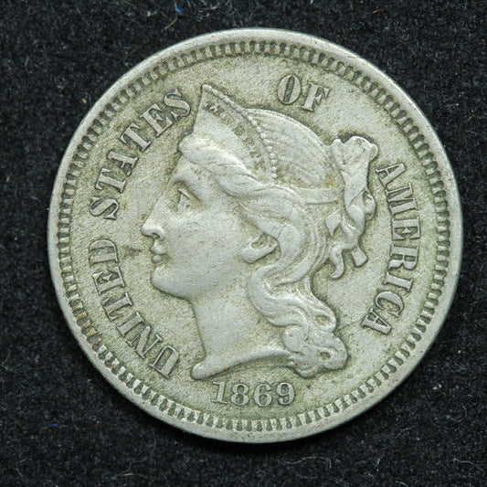 1869 Three 3 Cent 3c Nickel