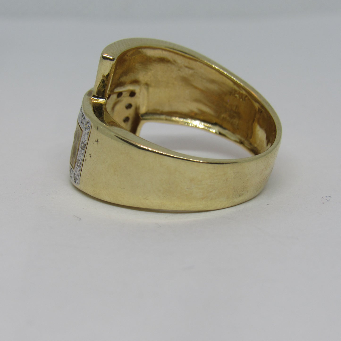 14K Yellow Gold Diamond Israel Buckle Bypass Design Band Ring - Sz ~9.5