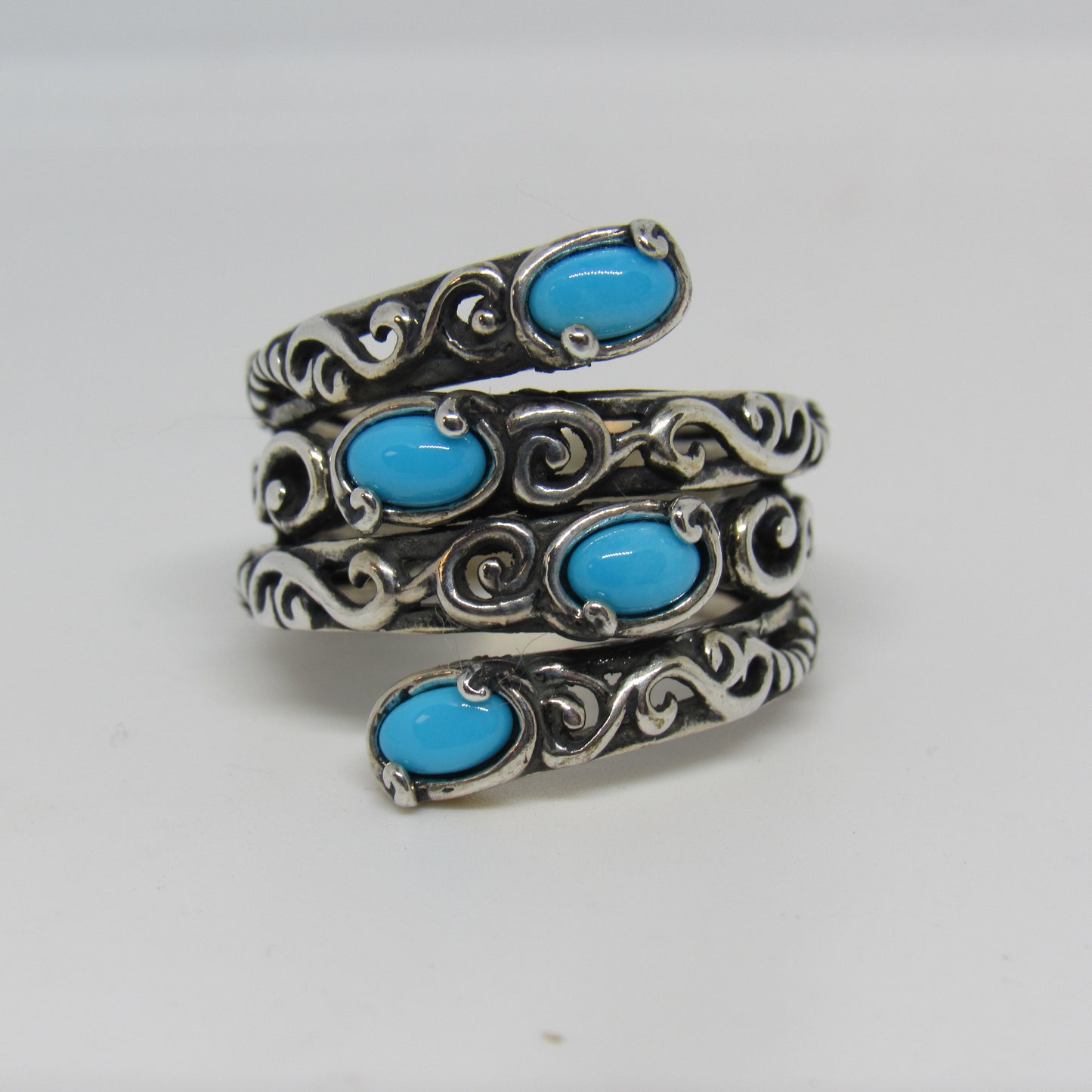 Sterling Silver Relios Carolyn Pollack Bypass Turquoise Sleeping Beauty Ring - Sz 6.75