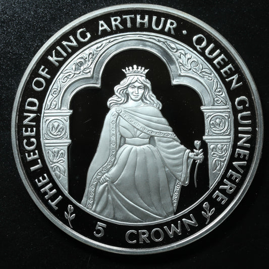 1996 Isle Of Man 999.9 Fine Silver 5 Crown - Legend of King Arthur "Queen Guinevere"