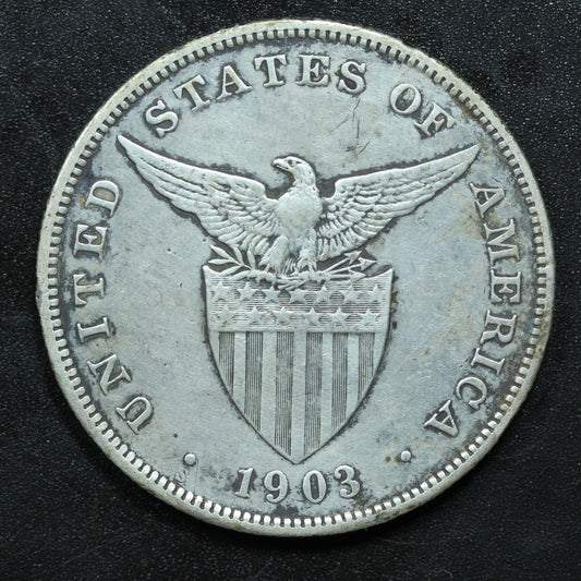 1903 S 1 One Peso Philippines Silver Coin - KM# 168