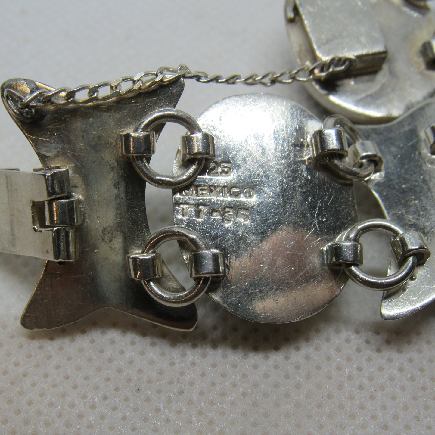 Vintage Mexico Sterling Silver Multi-Stone Cabochon XO Bracelet TD-102 - ~6.75 inch