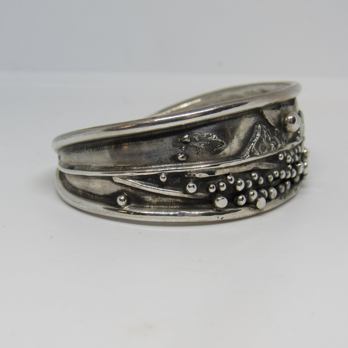 Sterling Silver 925 Maui Seascape Cuff Bracelet by Jack Hamilton ~6 inch (1 in wide)