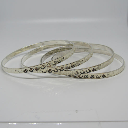 Milor Italy Sterling Silver 925 Texture Etched Starburst Lot of 4 Bangle Bracelets - 7.5 in
