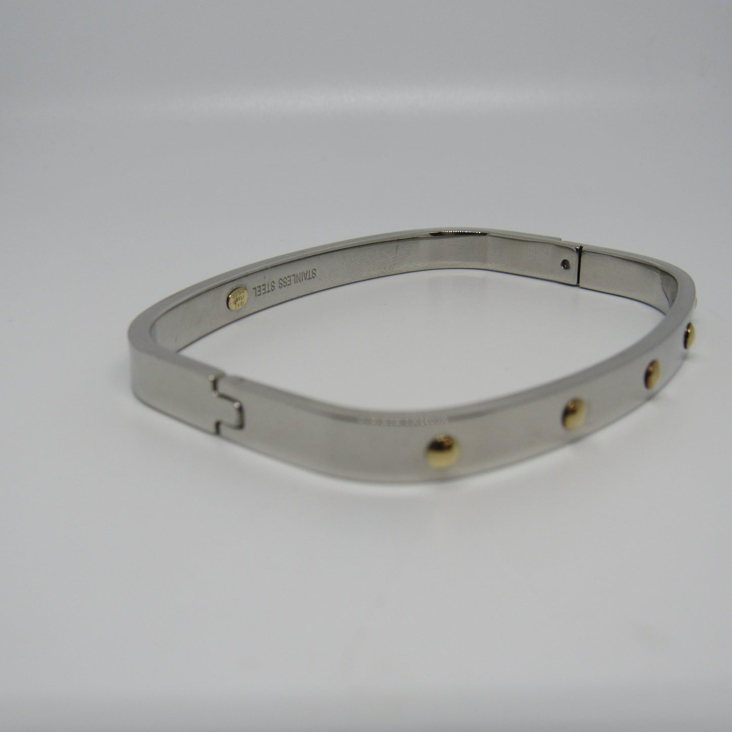 Milor Stainless Steel Bangle Bracelet 18K Yellow Gold Accents Italy Hinged - 7 in