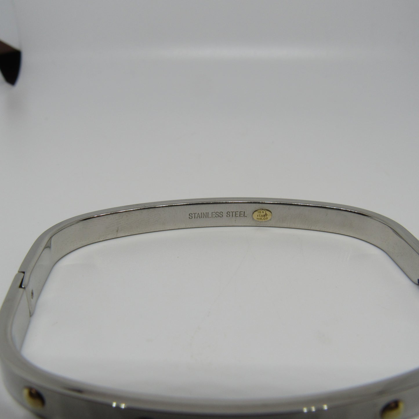 Milor Stainless Steel Bangle Bracelet 18K Yellow Gold Accents Italy Hinged - 7 in