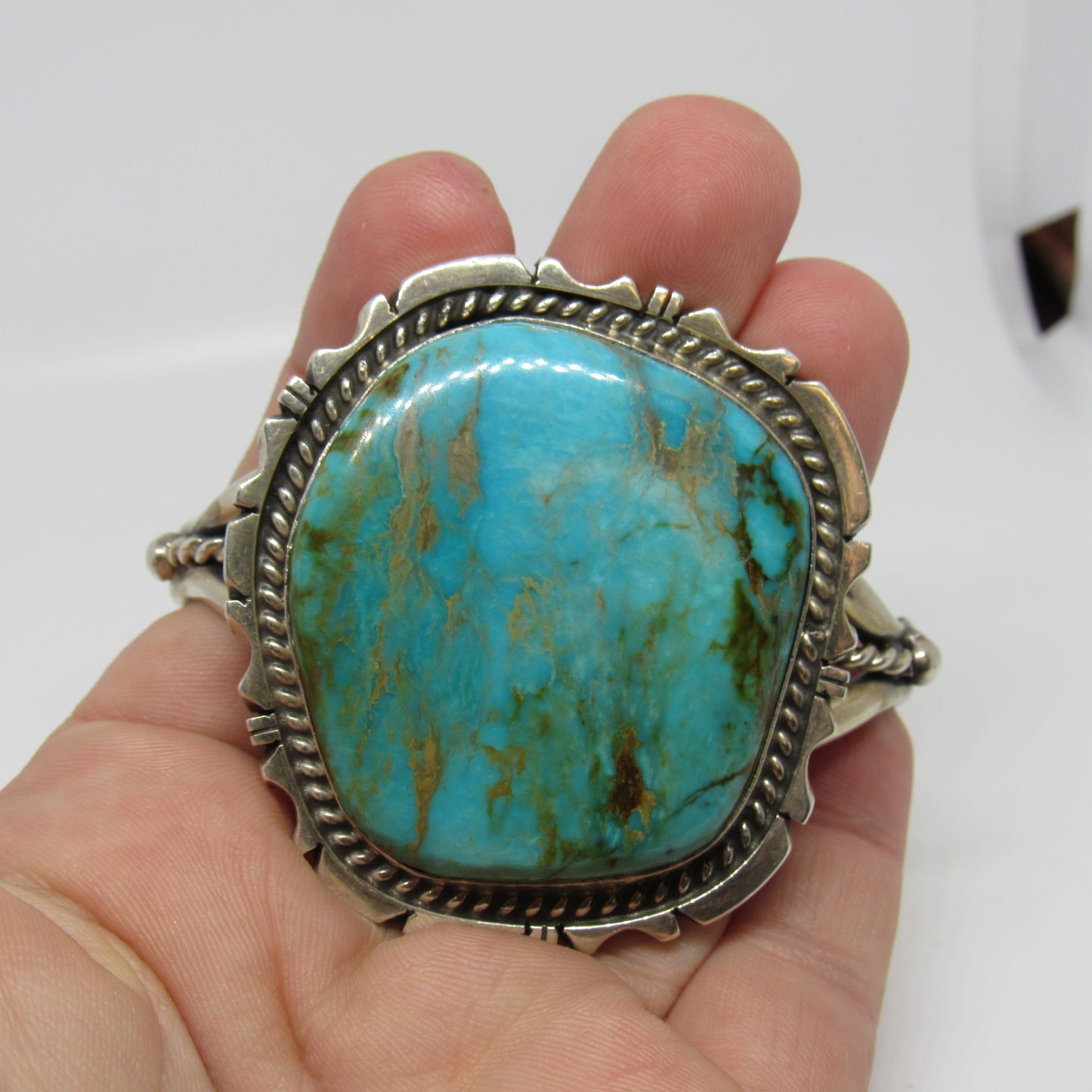 Vintage Sterling Navajo Eddie Secatero Large Turquoise Cuff Bracelet - ~6.5 inch
