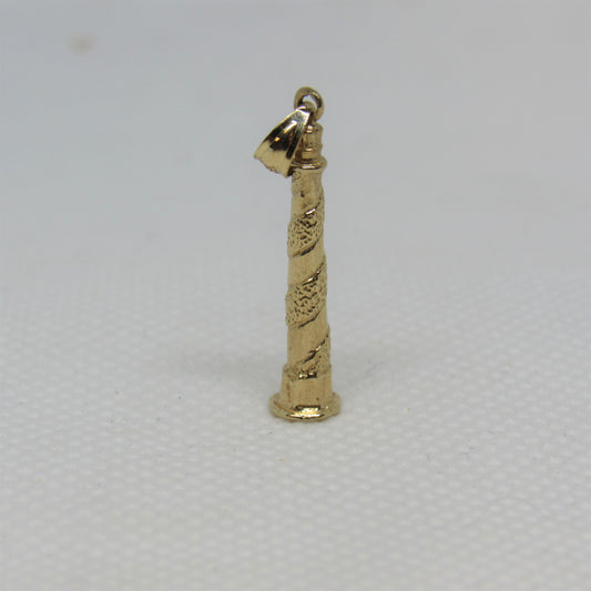 14k Yellow Gold Solid Lighthouse Charm Pendant - 1.25 in