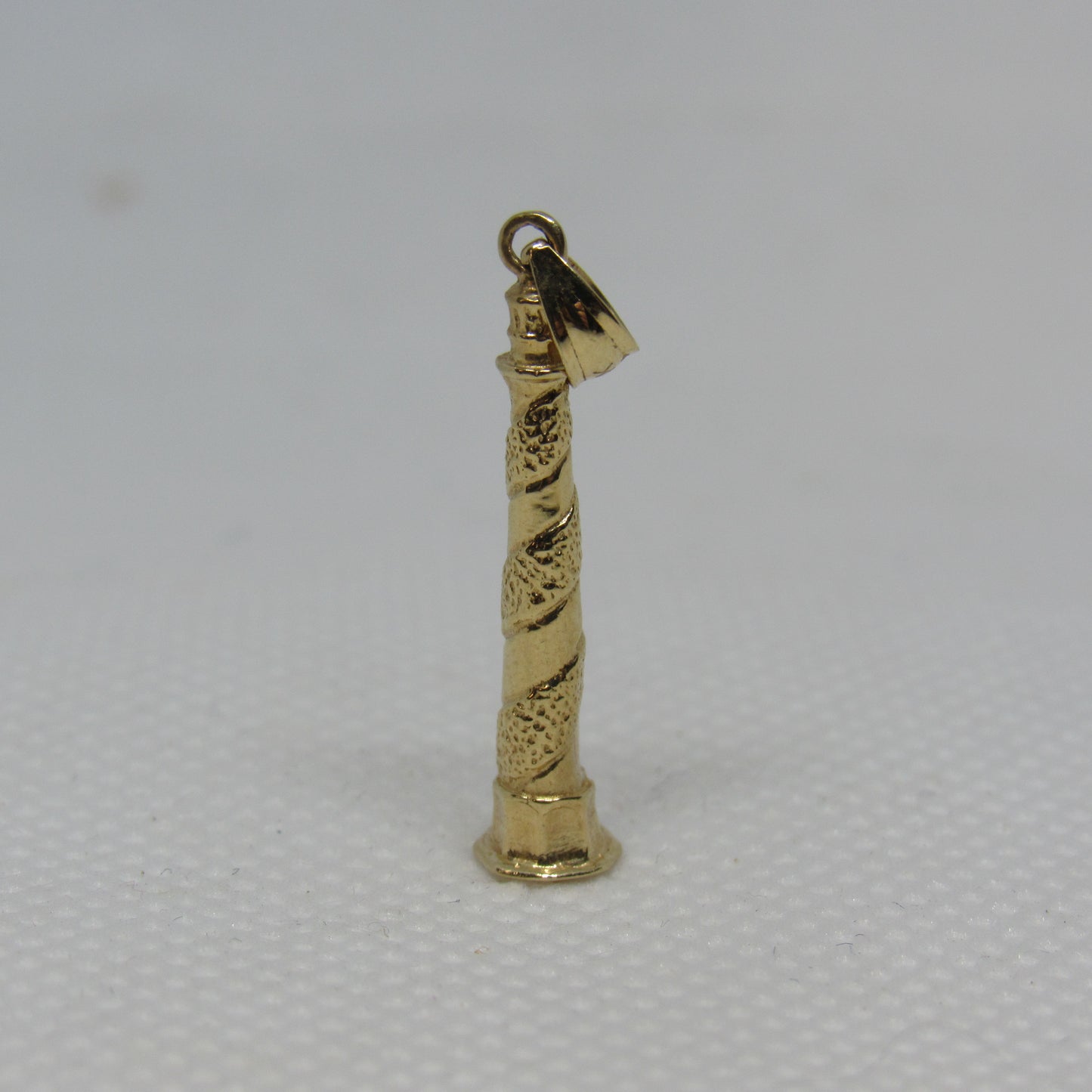 14k Yellow Gold Solid Lighthouse Charm Pendant - 1.25 in