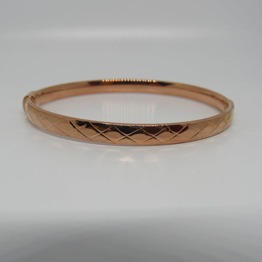 14K Rose Gold Turkey Etched Basket Weave Hinged Bangle Style Bracelet - 6.25 in