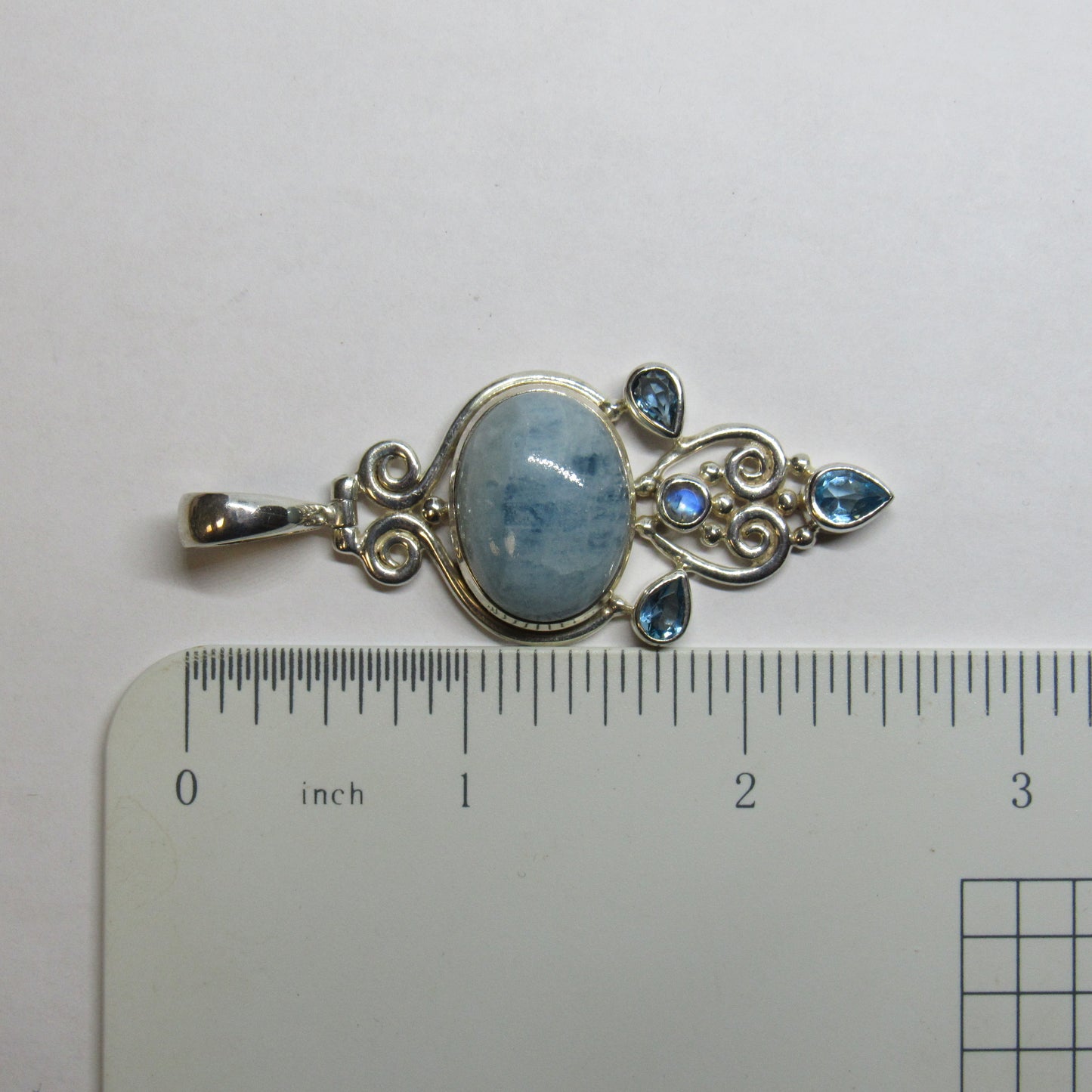 Arya Sterling Silver Larimar & Blue Topaz Charm Pendant ~2.5 inch