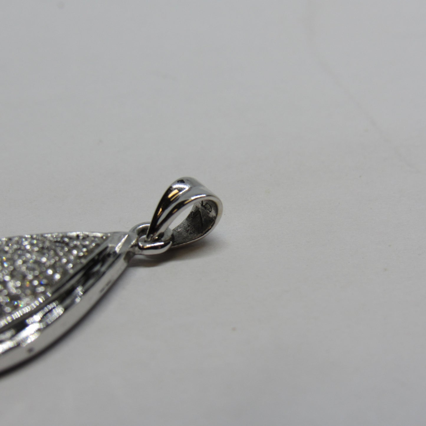 18k White Gold Pear Teardrop Shaped Diamond Pendant - ~1.25 inch