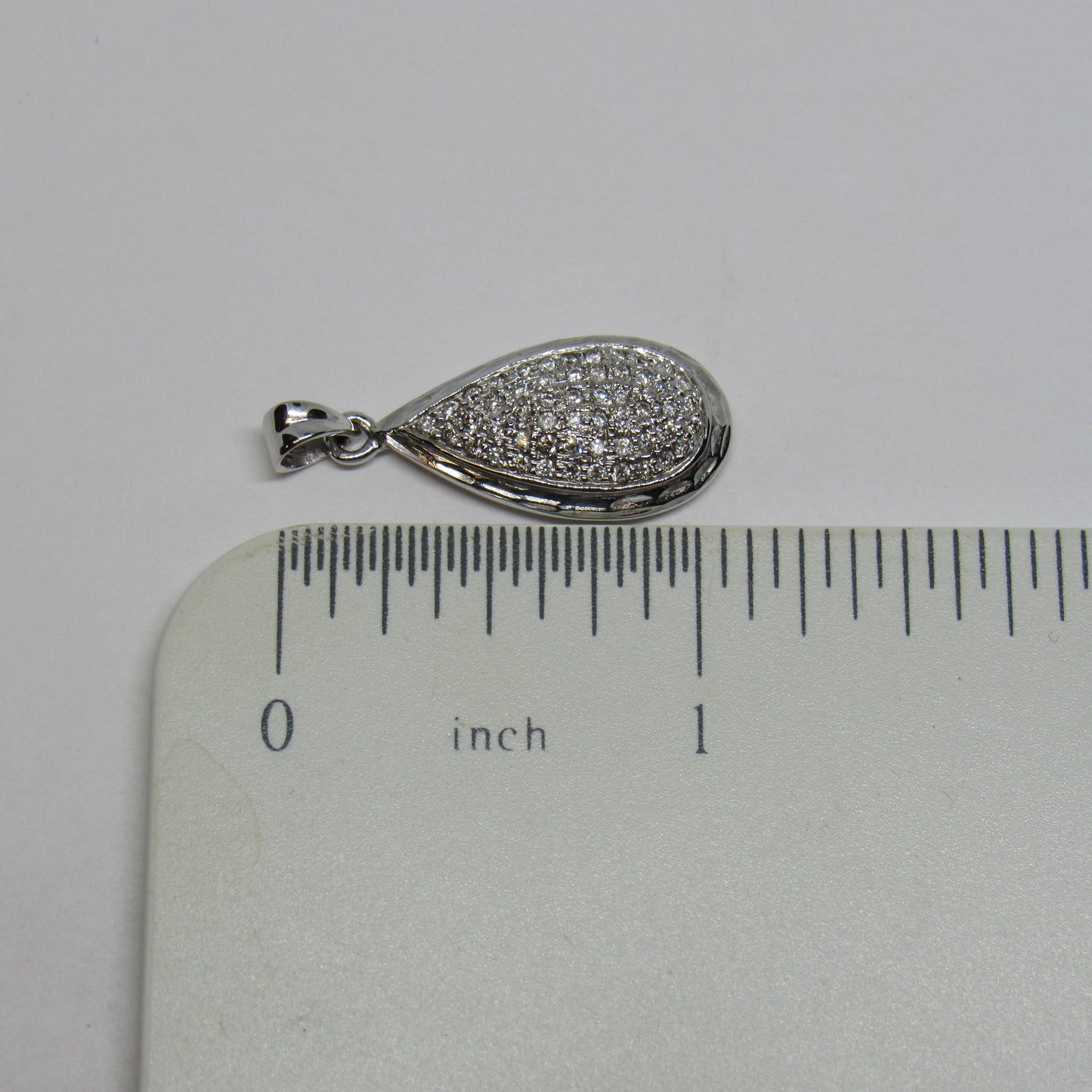 18k White Gold Pear Teardrop Shaped Diamond Pendant - ~1.25 inch